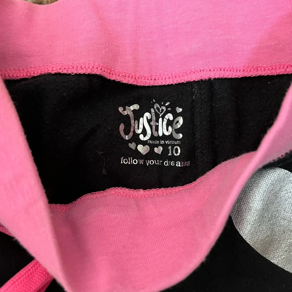 ⭐️EUC - Justice - Black & Pink 'Sequin LOVE' Sweatpants - Girls Size 10